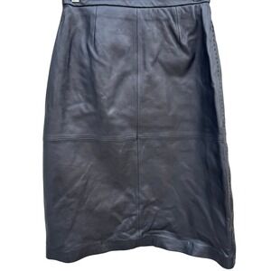 Terry‎ Lewis Minimalist 90s Y2K Genuine Leather Edgy Pencil Skirt Black 8P NEW
